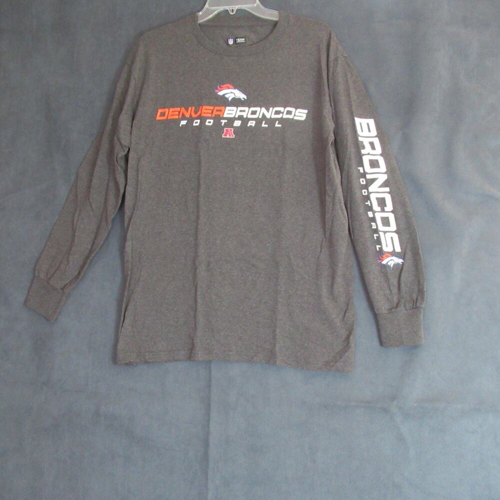 Denver Broncos T Shirt Mens Size Medium Gray Long Sleeve NFL Football Tee AFC